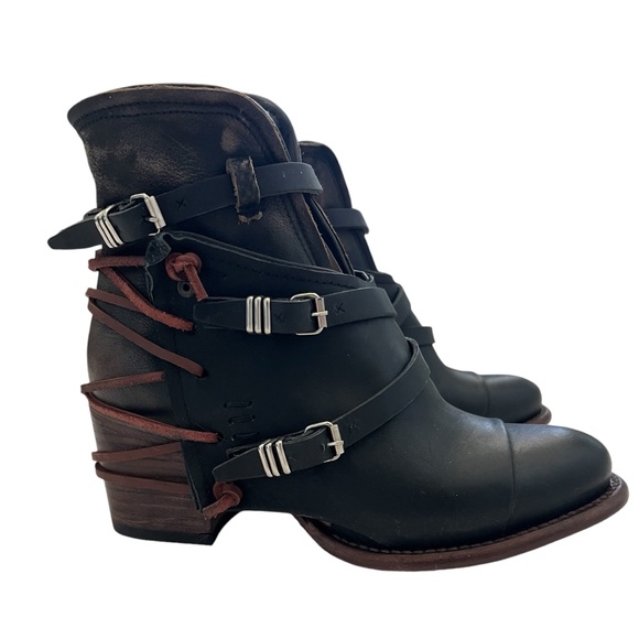Freebird Crue Black Multi Leather Ankle Boot Rustic Western Size 8 New In Box - Picture 5 of 13